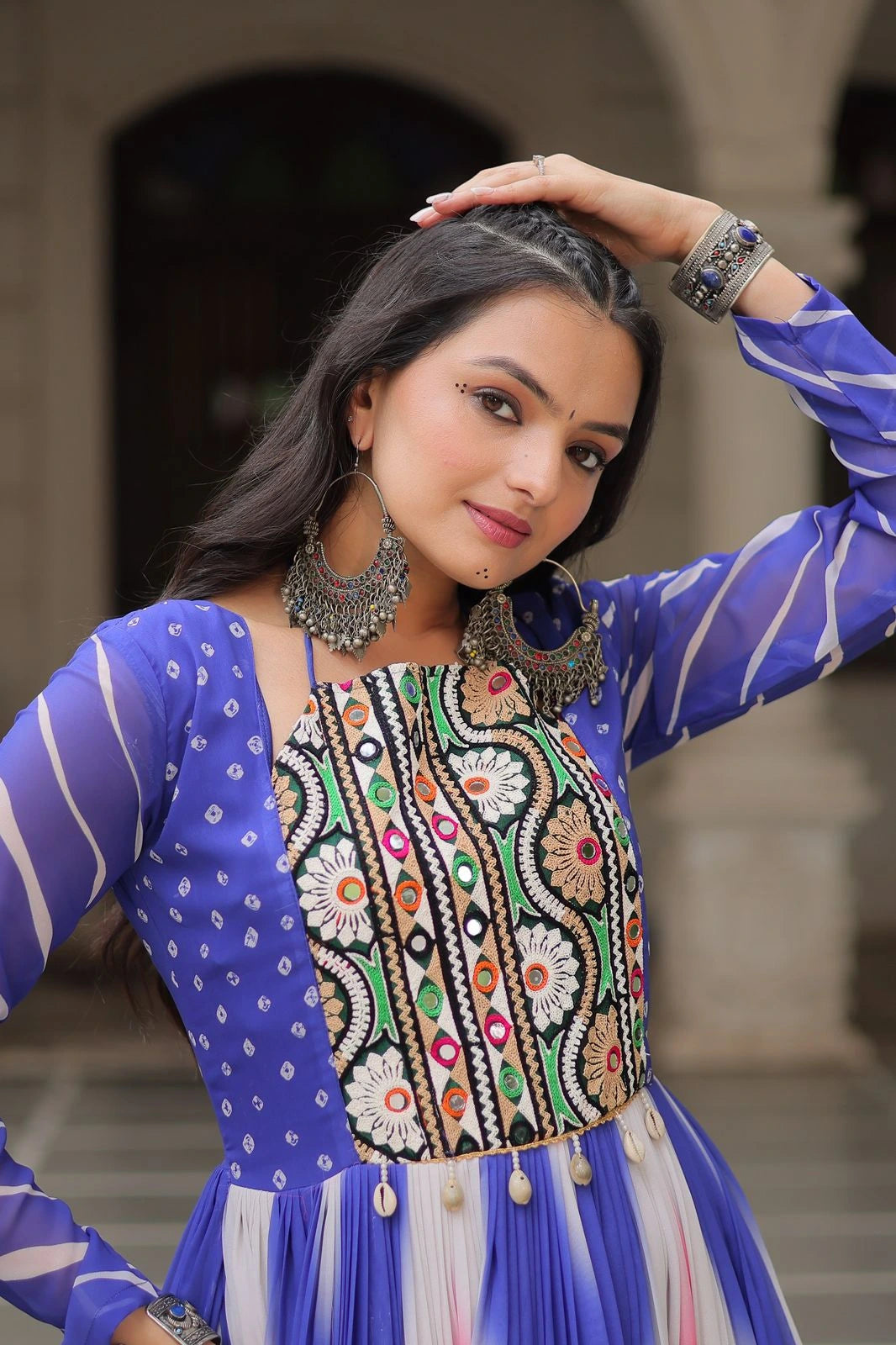 Navy Blue Faux Georgette Dress Kalyanja Fashion